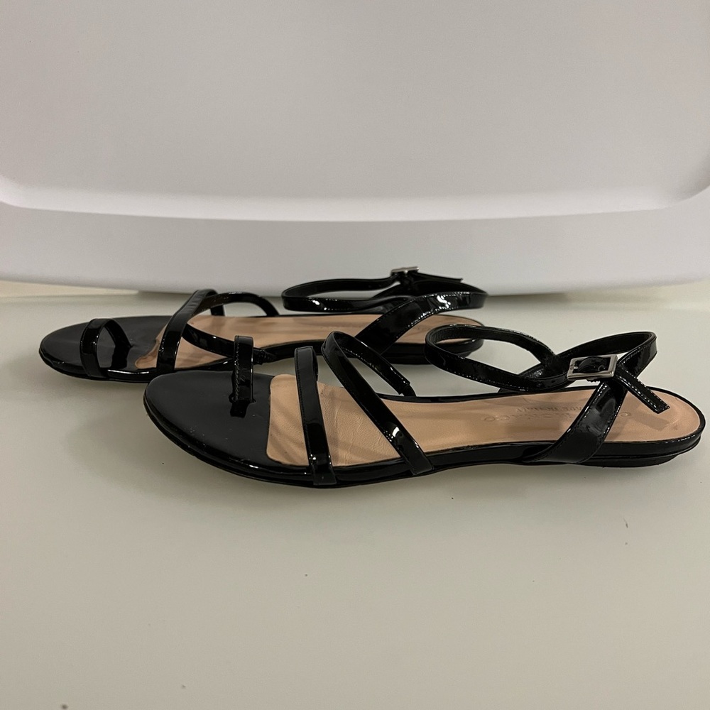 Club Monaco Black Patent Leather Strappy Sandals